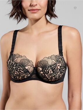 Empreinte Black Lace Underwire Balconette Bra – Elegant Sheer Design 36 E (DD)